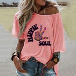 Womens Loose Fit Casual T Shirt Round Neck Printed Design Trendy Style Perfect for Spring Summer