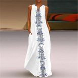 Vintage Floral Print Womens Dress V Neck Sleeveless Pocket Design Summer Casual Wear Wholesale A