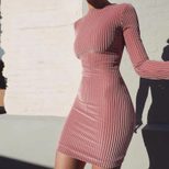 Pink Velvet Long Sleeve Bodycon Dress Sparkling Sequins Elegant Evening Wear Wholesale Available