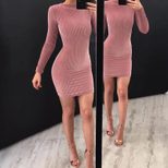 Pink Velvet Long Sleeve Bodycon Dress Sparkling Sequins Elegant Evening Wear Wholesale Available
