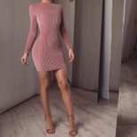 Pink Velvet Long Sleeve Bodycon Dress Sparkling Sequins Elegant Evening Wear Wholesale Available