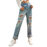 High Waisted Ripped Denim Jeans for Women Stylish Casual Comfortable Fit Perfect for Work or Eve