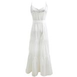 Womens Summer Dress Unique Button Design V Neck Color Block Sleeveless Casual Wear for Parties o