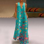 Bohemian Butterfly Print Maxi Dress V Neck Sleeveless Plus Size Summer Beachwear Wholesale Avail