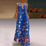 Bohemian Butterfly Print Maxi Dress V Neck Sleeveless Plus Size Summer Beachwear Wholesale Avail
