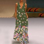 Bohemian Butterfly Print Maxi Dress V Neck Sleeveless Plus Size Summer Beachwear Wholesale Avail