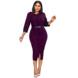 Summer Womens Dress Elastic Fabric Color Block Button Front Side Slit Casual or Party Wear Whole