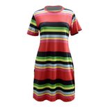 Plus Size Red Striped Dress Slim Fit Short Sleeve Comfortable Fabric Summer Fashion for Women Wh
