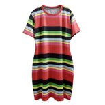 Plus Size Red Striped Dress Slim Fit Short Sleeve Comfortable Fabric Summer Fashion for Women Wh