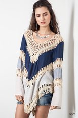Bohemian Beach Cover Up Sexy Hollow Out Loose Fit Color Block Design Perfect for Summer Vacation