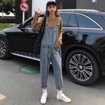 2022春秋新款宽松显瘦ins超火的学生百搭怪兽牛仔背带裤女九分裤
