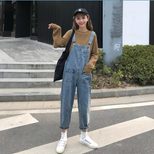 2022春秋新款宽松显瘦ins超火的学生百搭怪兽牛仔背带裤女九分裤