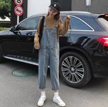 2022春秋新款宽松显瘦ins超火的学生百搭怪兽牛仔背带裤女九分裤