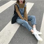 2022春秋新款宽松显瘦ins超火的学生百搭怪兽牛仔背带裤女九分裤