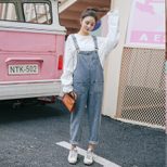 牛仔背带裤女2022跨境新款韩版学生宽松九分裤哈伦高腰连体裤潮