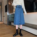 2022春秋新款牛仔半身裙女中长款包臀高腰a字裙开叉显瘦百搭长裙