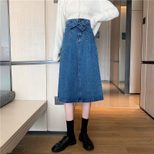 2022春秋新款牛仔半身裙女中长款包臀高腰a字裙开叉显瘦百搭长裙