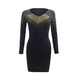 Womens Long Sleeve Knit Dress Sexy V Neck Beaded Detail Bodycon Fit Autumn Winter Fashion Wholes