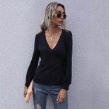 Womens Long Sleeve T Shirt Solid Color Knit Fabric Casual Style Available in Black Wholesale Low MOQ