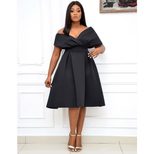 Plus Size African Womens Evening Dress Short Sleeve V Neck Off Shoulder Flared Hem Elegant Party