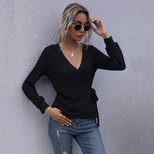 Womens Long Sleeve T Shirt Solid Color Knit Fabric Casual Style Available in Black Wholesale Low MOQ