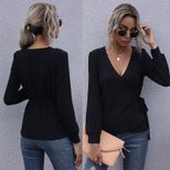 Womens Long Sleeve T Shirt Solid Color Knit Fabric Casual Style Available in Black Wholesale Low MOQ