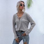 Casual Long Sleeve T Shirt Loose Fit Solid Color Stylish Design Womens Apparel for Everyday Wear