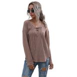 Casual Long Sleeve T Shirt Loose Fit Solid Color Stylish Design Womens Apparel for Everyday Wear