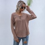 Casual Long Sleeve T Shirt Loose Fit Solid Color Stylish Design Womens Apparel for Everyday Wear