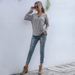 Casual Long Sleeve T Shirt Loose Fit Solid Color Stylish Design Womens Apparel for Everyday Wear