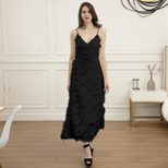 Elegant Backless Maxi Dress Sexy Lace Feather Details Lightweight Fabric Perfect for Parties and