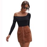 Corduroy Midi Skirt Fashionable Elegant Zipper Closure Autumn Winter Wear Wholesale Available