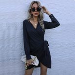 Black Lace Up Asymmetrical Dress Fashionable Fall Style Elegant for Parties and Events Wholesale
