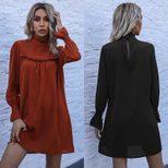 Loose Fit Long Sleeve Turtleneck Dress Solid Color Fashionable Design Casual Wear for Women Whol