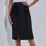 Womens Irregular Split Midi Skirt Fashionable Elegant Commuter Style Available in Multiple Color