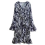 Black and White Striped Irregular Hem Dress Bell Sleeves Spring Summer Fashion Wholesale Womens