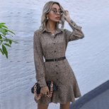 Printed Long Sleeve Shirt Dress for Women Fashionable Leopard Print Autumn Wear