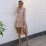 Plus Size Long Sleeve High Neck Dress in Solid Colors Khaki Green Red Black for Casual Wear Wholesale