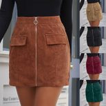 Corduroy Midi Skirt Fashionable Elegant Zipper Closure Autumn Winter Wear Wholesale Available