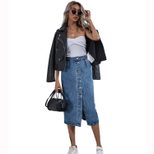 High Waisted Denim Skirt Single Breasted Fashionable Casual Style Perfect for Spring and Summer