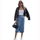 High Waisted Denim Skirt Single Breasted Fashionable Casual Style Perfect for Spring and Summer