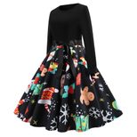 Vintage Floral Print Long Sleeve A Line Dress Round Neck Festive Style Perfect for Christmas Cel