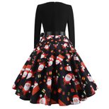 Vintage Floral Print Long Sleeve A Line Dress Round Neck Festive Style Perfect for Christmas Cel
