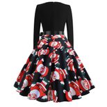 Vintage Floral Print Long Sleeve A Line Dress Round Neck Festive Style Perfect for Christmas Cel
