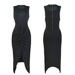 Fashion Party Dress Round Neck Sleeveless Knot Detail Pleated Nightclub Wear Wholesale Available