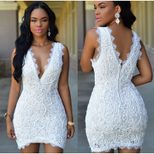 Lace Crochet Sleeveless V Neck Bodycon Dress Elegant Sexy Comfortable Perfect for Parties and Ni