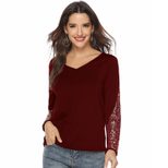Sequin Patchwork Long Sleeve V Neck T Shirt for Women Autumn Winter Fashion Casual Wear Wholesal