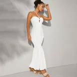 Elegant High Waisted Mermaid Maxi Dress Halter Neck Slim Fit Spring Summer Style Wholesale Avail