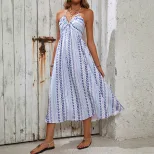 Geometric Print Halter Neck Dress for Women Summer Beach Vacation Style Available in Blue Wholesale Sizes S to XL