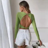 Womens Casual Knit Long Sleeve T Shirt Slim Fit Sexy Backless Design Comfortable Fabric Perfect